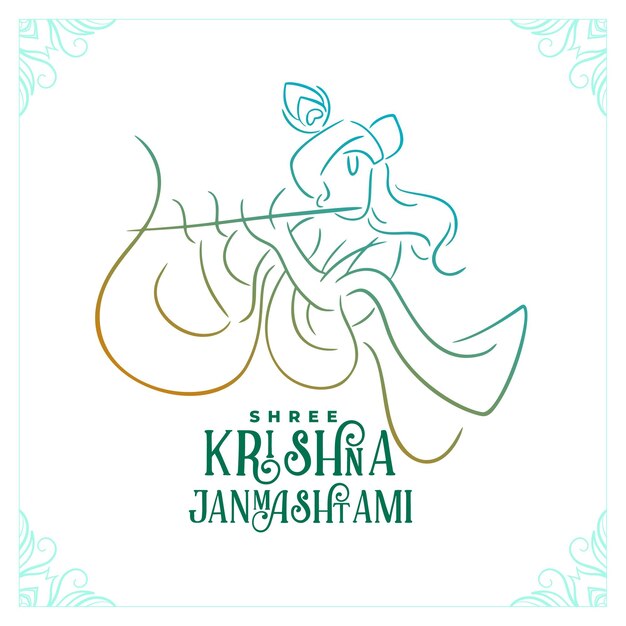 vector de diseño de tarjeta de festival de shree krishna janmashtami estilo lineart