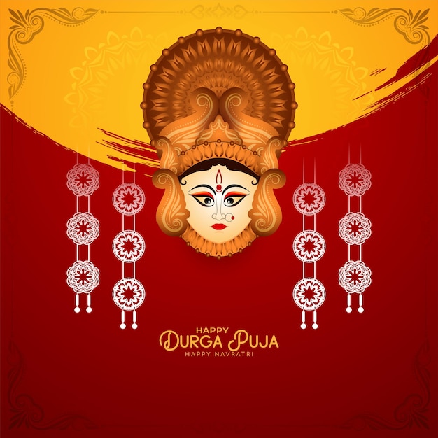 Vector gratuito vector de diseño de tarjetas de felicitación de celebración del festival cultural durga puja y happy navratri