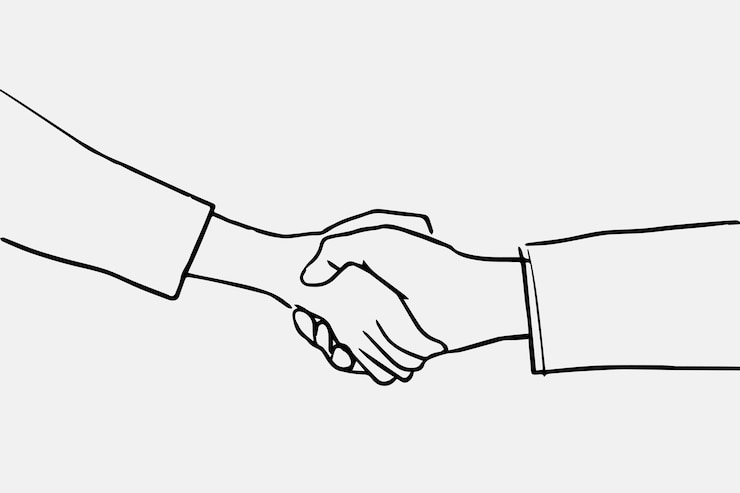 Vector gratuito vector de doodle de apretón de manos de gente de negocios