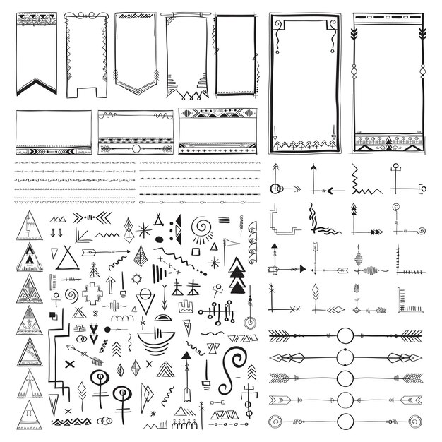 Vector doodle dibujado a mano conjunto de estilo boho ornamental