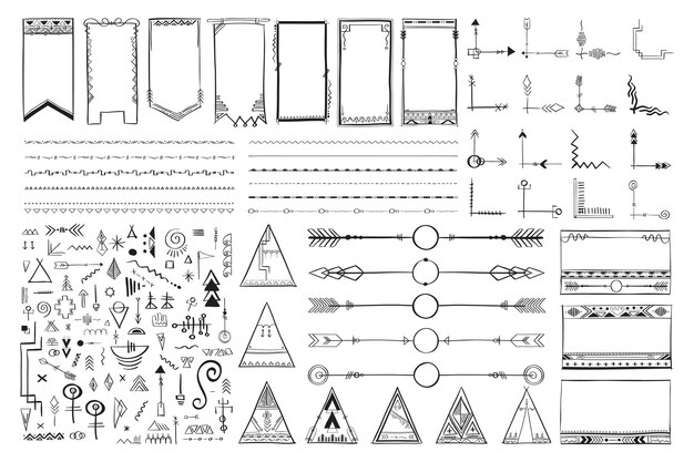 Vector doodle dibujado a mano conjunto de estilo boho ornamental