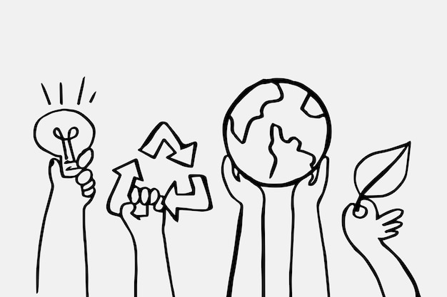 Vector de doodle de medio ambiente, concepto de energía renovable