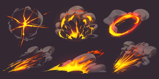 Vector de efecto de juego de nube de fuego explosivo cómico