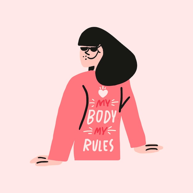 Vector de elemento de collage de pegatina de personaje de mujer, mi cuerpo, mi concepto de positividad de cuerpo de reglas