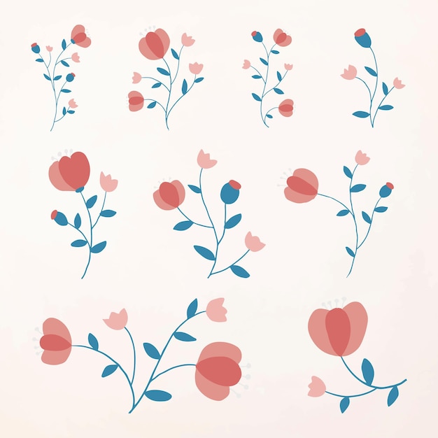 Vector de elemento de flor rosa lindo conjunto estilo femenino