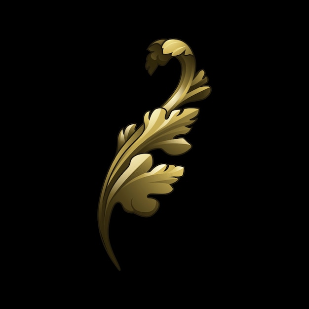 Vector de elementos florales de oro barroco