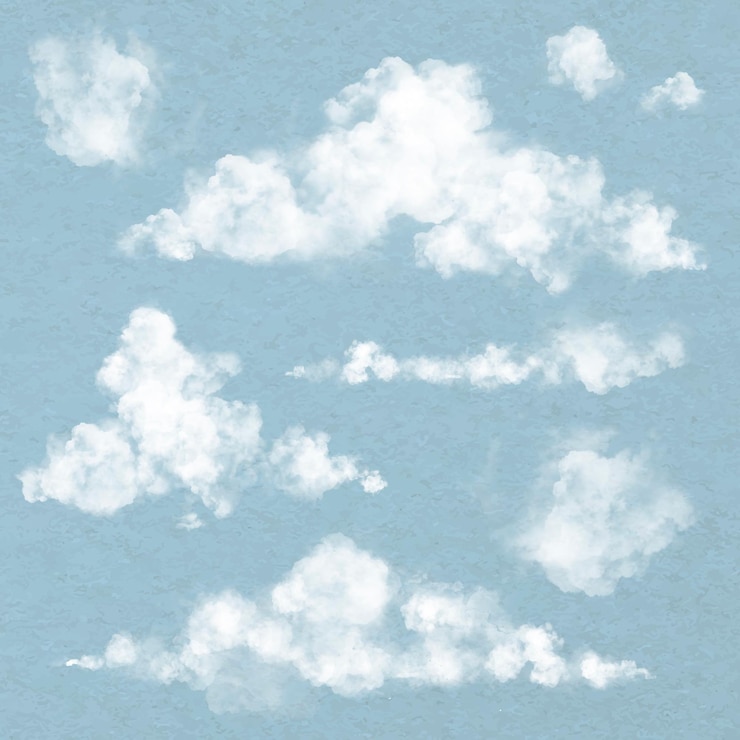 Vector gratuito vector de elementos de nubes realista establecido en fondo azul