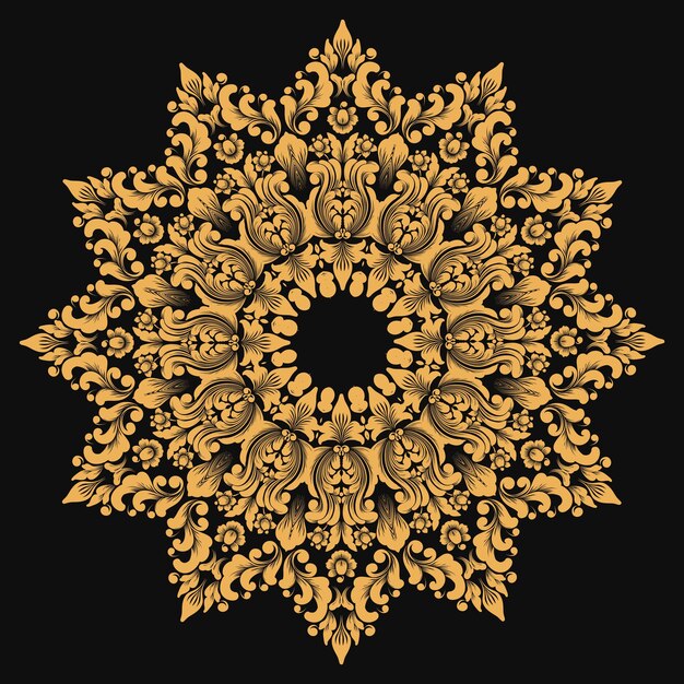 Vector de encaje redondo con damasco y elementos arabescos. Estilo mehndi. Oriente adorno tradicional.