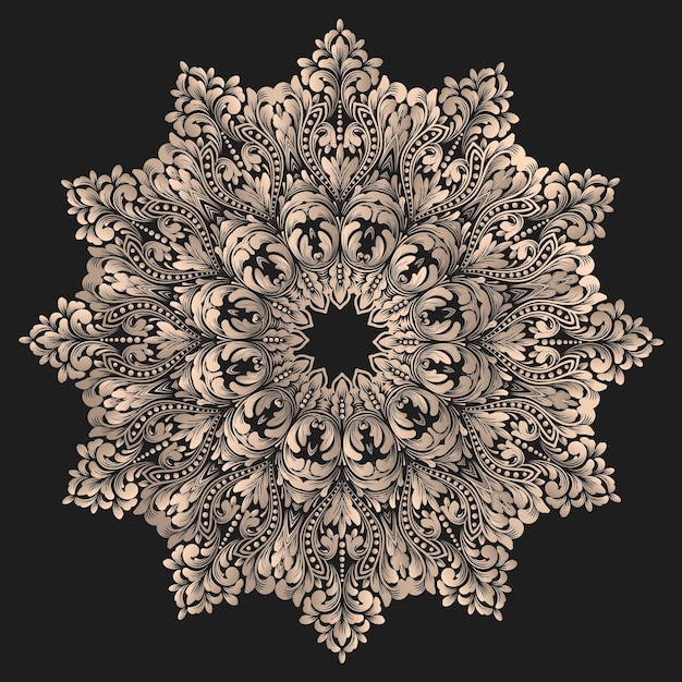 Vector de encaje redondo con damasco y elementos arabescos. Estilo mehndi. Oriente adorno tradicional.