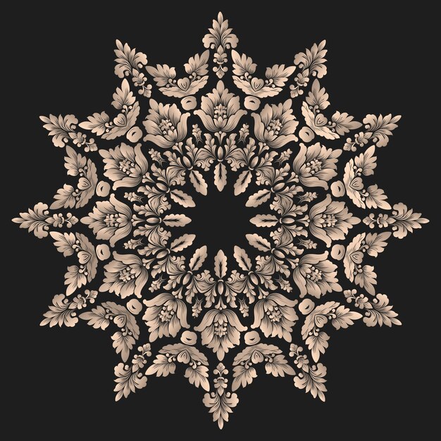Vector de encaje redondo con damasco y elementos arabescos. Estilo mehndi. Oriente adorno tradicional.