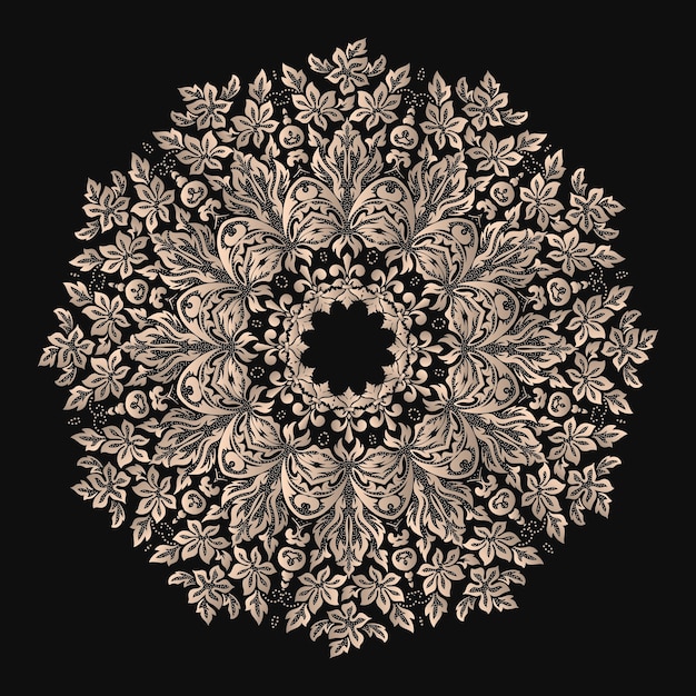 Vector de encaje redondo con damasco y elementos arabescos. Estilo mehndi. Oriente adorno tradicional.