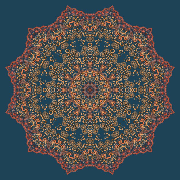 Vector de encaje redondo ornamental con elementos de damasco y arabescos. Mehndi estilo. Oriente ornamento tradicional. Zentangle-como el ornamento floral coloreado redondo.
