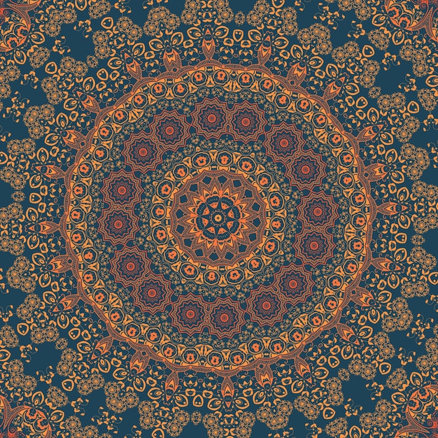 Vector de encaje redondo ornamental con elementos de damasco y arabescos. Mehndi estilo. Oriente ornamento tradicional. Zentangle-como el ornamento floral coloreado redondo.