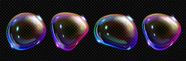 Vector de espuma de espectro de vidrio fluido iridiscente 3d Burbuja de jabón transparente realista con textura de luz de arco iris de neón de ensueño Icono de objeto de golpe abstracto de champú o polvo Esfera de aire de detergente jabonoso claro