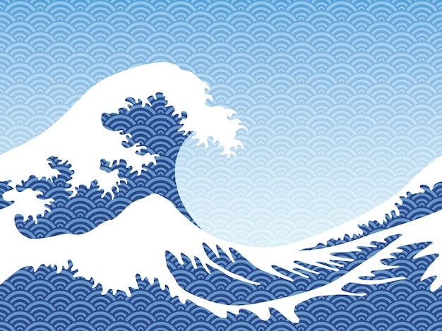 Vector de estilo hokusai sin fisuras grandes olas horizontalmente repetible