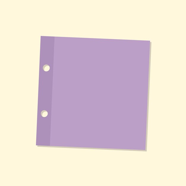 Vector de etiqueta de diario de papel de carta perforado con agujero púrpura