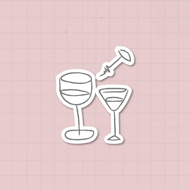 Vector gratuito vector de etiqueta engomada de copas de vino de doodle