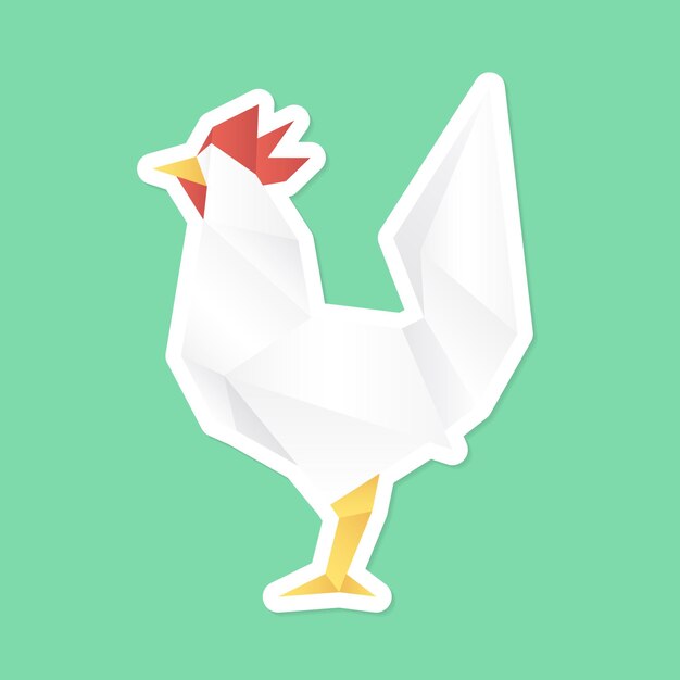 Vector de etiqueta engomada de pollo de origami corte vista lateral
