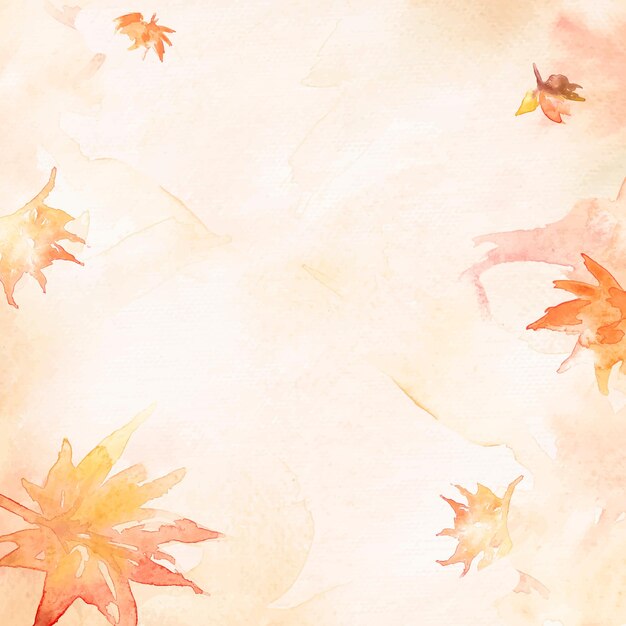 Vector de fondo de acuarela de hoja estética en temporada de otoño naranja