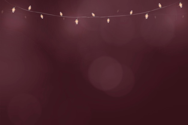 Vector de fondo bokeh en rojo burdeos con luces colgantes brillantes