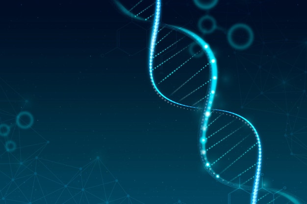 Vector de fondo de ciencia de biotecnología de ADN en estilo futurista azul con espacio en blanco