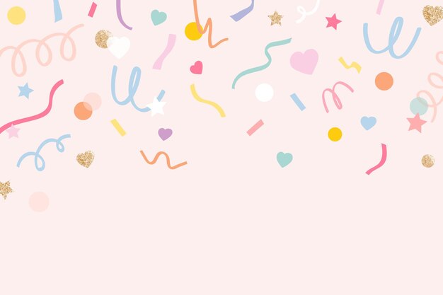 Vector de fondo de confeti en lindo patrón rosa pastel