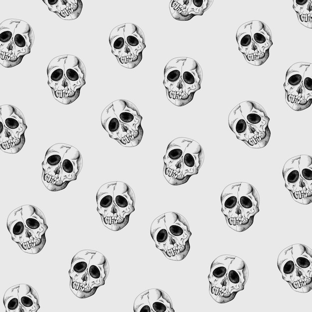 Vector de fondo gris de patrón de calavera vintage