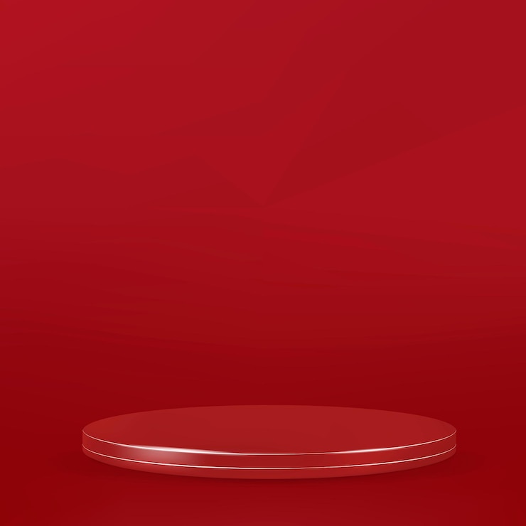 Vector gratuito vector de fondo de producto 3d con podio de visualización en tono rojo