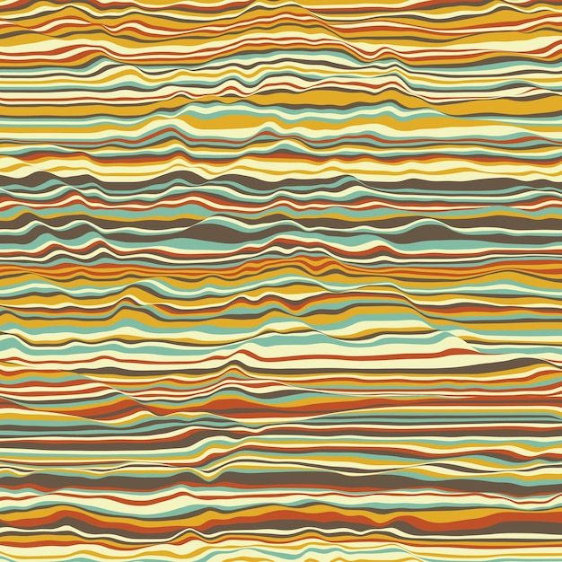 Vector de fondo rayado. Ondas de color abstracto. Oscilación de ondas sonoras. Funky líneas rizadas. Elegante textura ondulada. Distorsión superficial. Fondo de colores.