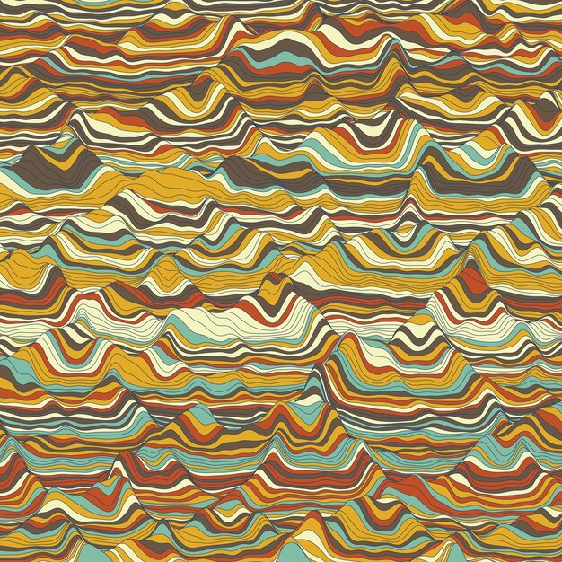 Vector de fondo rayado. Ondas de color abstracto. Oscilación de ondas sonoras. Funky líneas rizadas. Elegante textura ondulada. Distorsión superficial. Fondo de colores.
