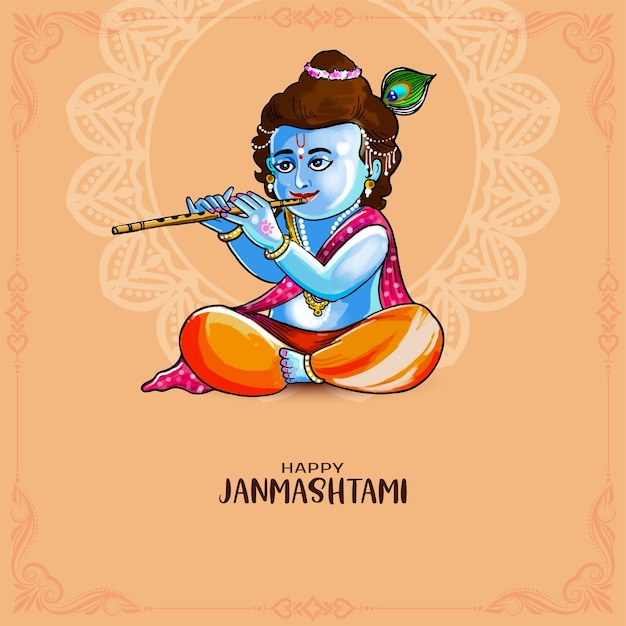 Vector de fondo religioso del festival hindú indio feliz janmashtami