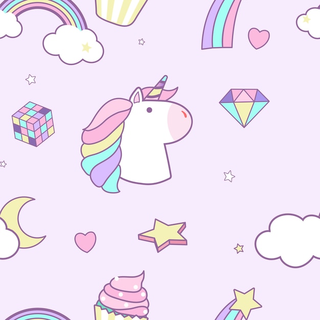 Vector de fondo unicornio de patrones sin fisuras