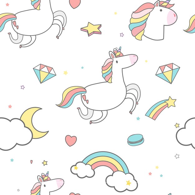 Vector de fondo unicornio de patrones sin fisuras