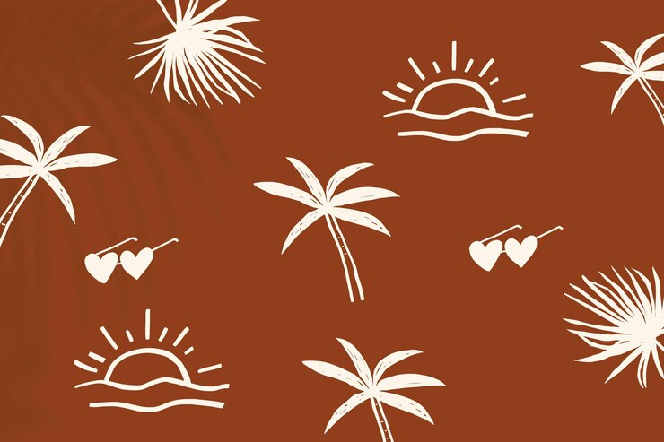 Vector gratuito vector de fondo de vacaciones de verano marrón con lindos gráficos de doodle