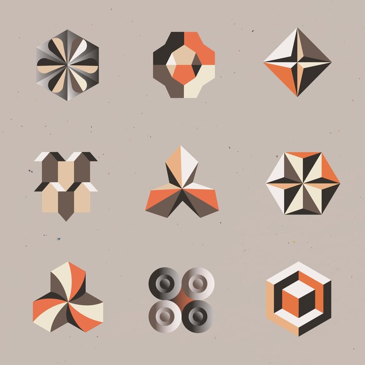 Vector gratuito vector de formas geométricas 3d en conjunto de estilo abstracto naranja