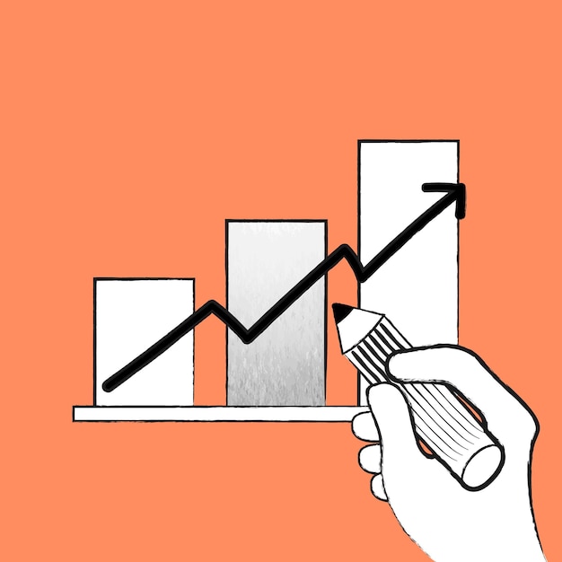 Vector de gráfico de barras para el crecimiento empresarial doodle ilustración naranja