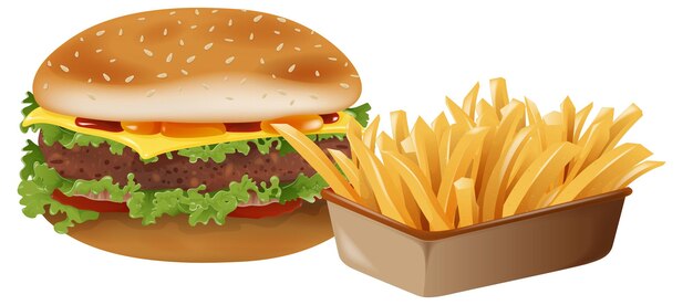 Vector de hamburguesas y papas fritas deliciosas