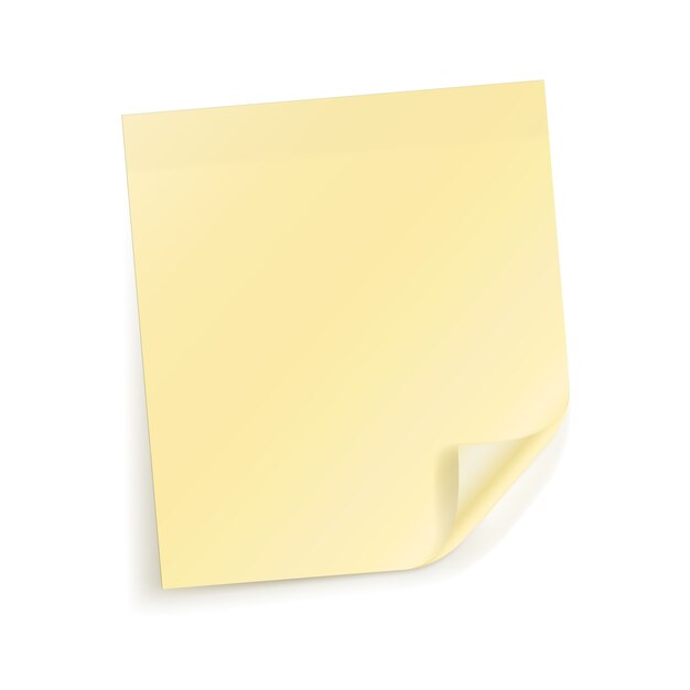 Vector hoja adhesiva amarilla para notas en blanco