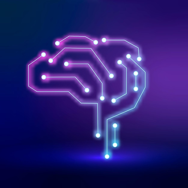 Vector de icono de cerebro de conexión de tecnología AI en concepto de transformación digital púrpura