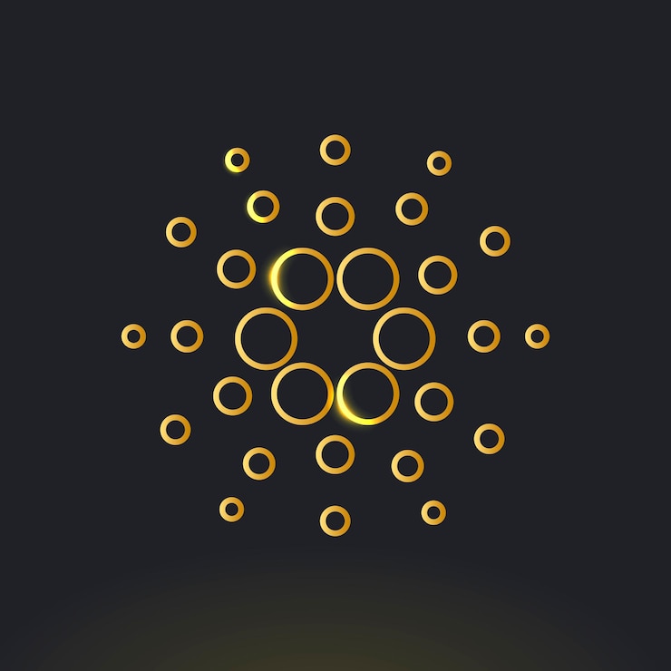 Vector gratuito vector de icono de criptomoneda blockchain de cardano en concepto de finanzas de código abierto de oro
