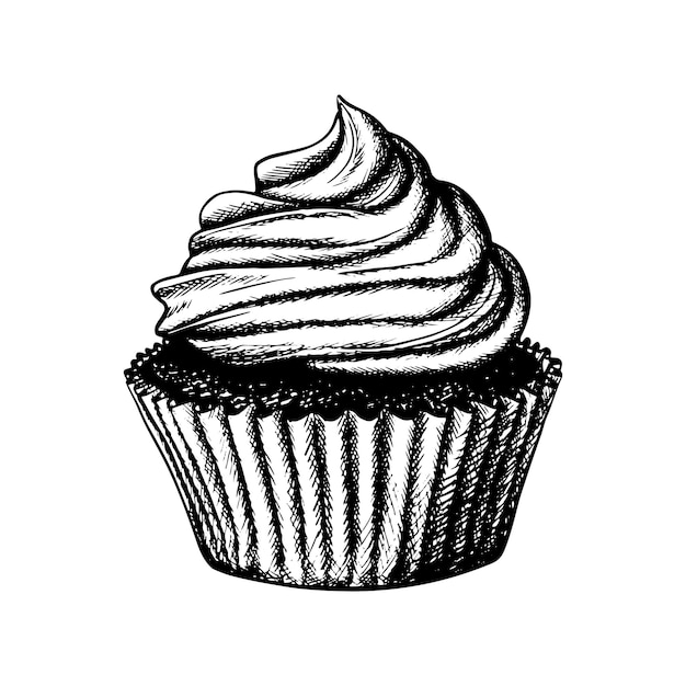 Vector gratuito vector icono dibujado a mano cupcake de chocolate aislado sobre fondo blanco.