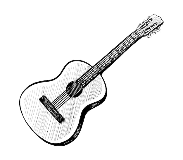 Vector icono dibujado a mano Guitarra aislado sobre fondo blanco.