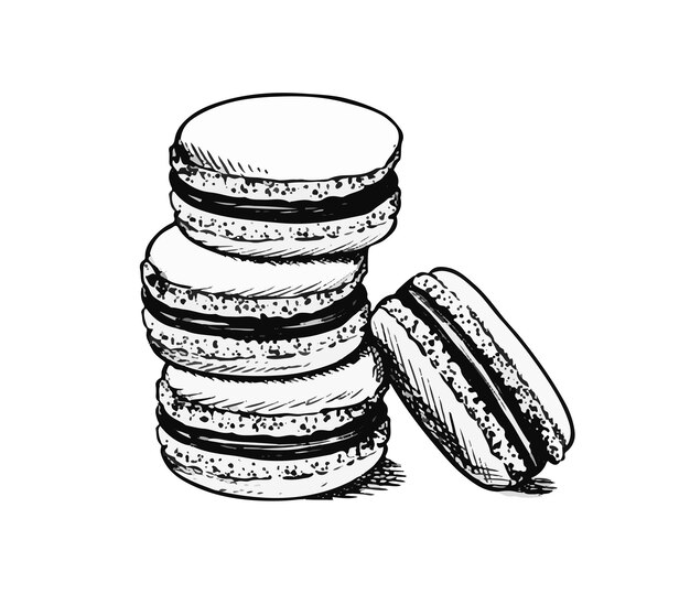Vector icono dibujado a mano Macarrones dulces aislados sobre fondo blanco