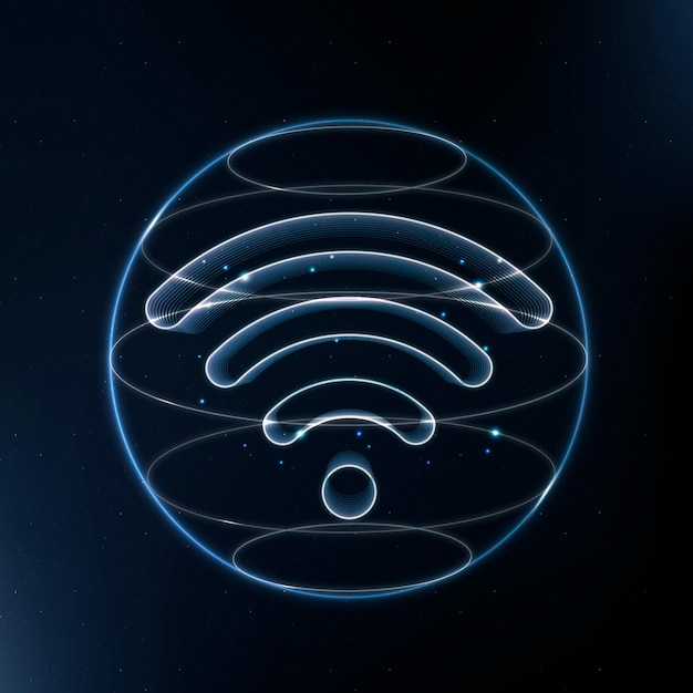 Vector gratuito vector de icono de tecnología de internet inalámbrico en azul sobre fondo degradado