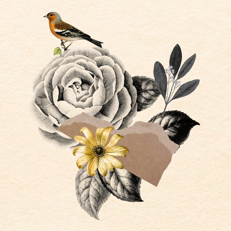 Vector gratuito vector de ilustración de flor vintage de collage, arte de técnica mixta