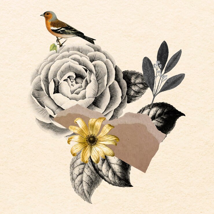 Vector de ilustración de flor vintage de collage, arte de técnica mixta