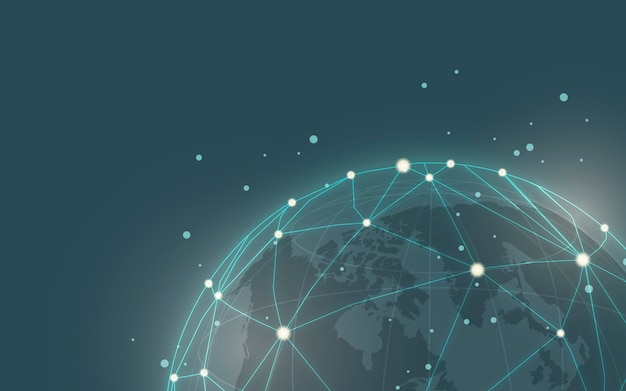 Vector de ilustración de fondo azul de conexión en todo el mundo