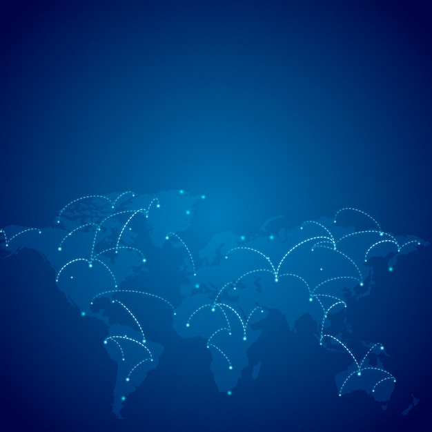 Vector gratuito vector de ilustración de fondo azul de conexión en todo el mundo