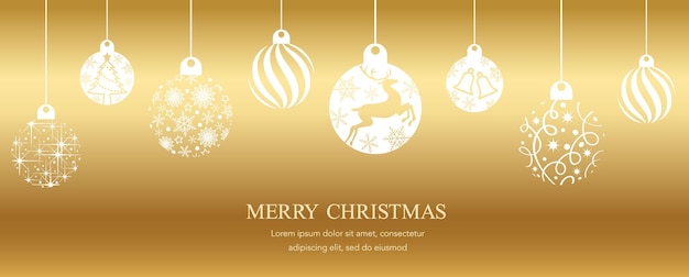 Vector ilustración de fondo de oro con bolas de Navidad y espacio de texto.