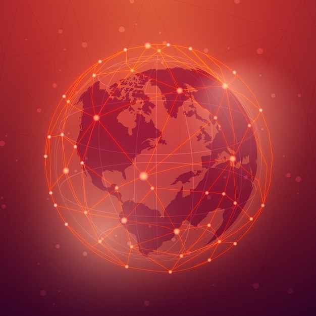 Vector de ilustración de fondo rojo de conexión mundial